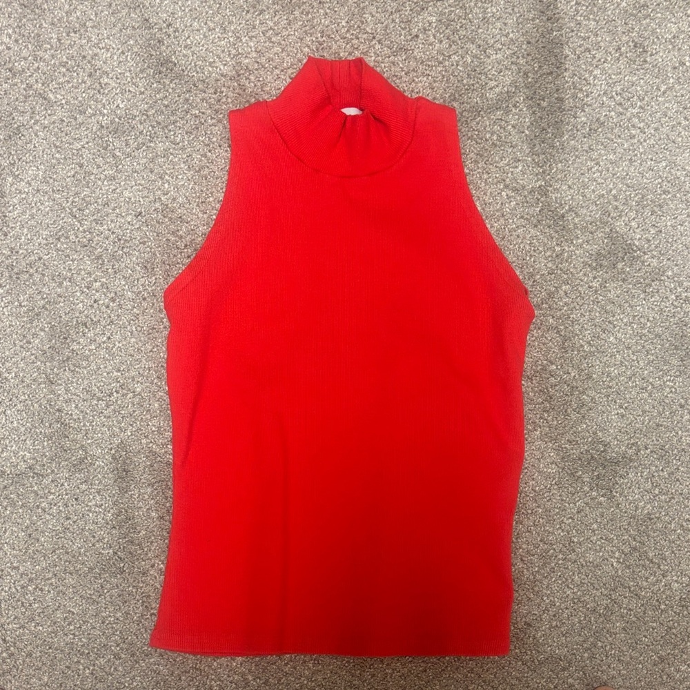 Sleeveless Red Mock Neck Tank Top